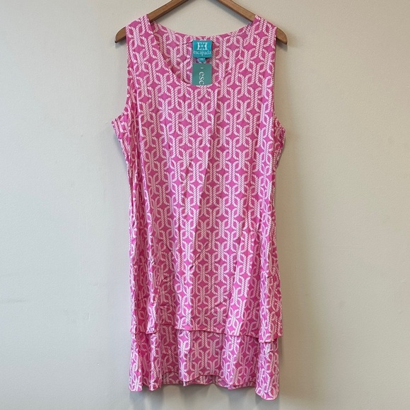 escapada Dresses & Skirts - Escapada Sleeveless Michelle Dress Pink Patterned Midi Dress with 2-tiered Hem